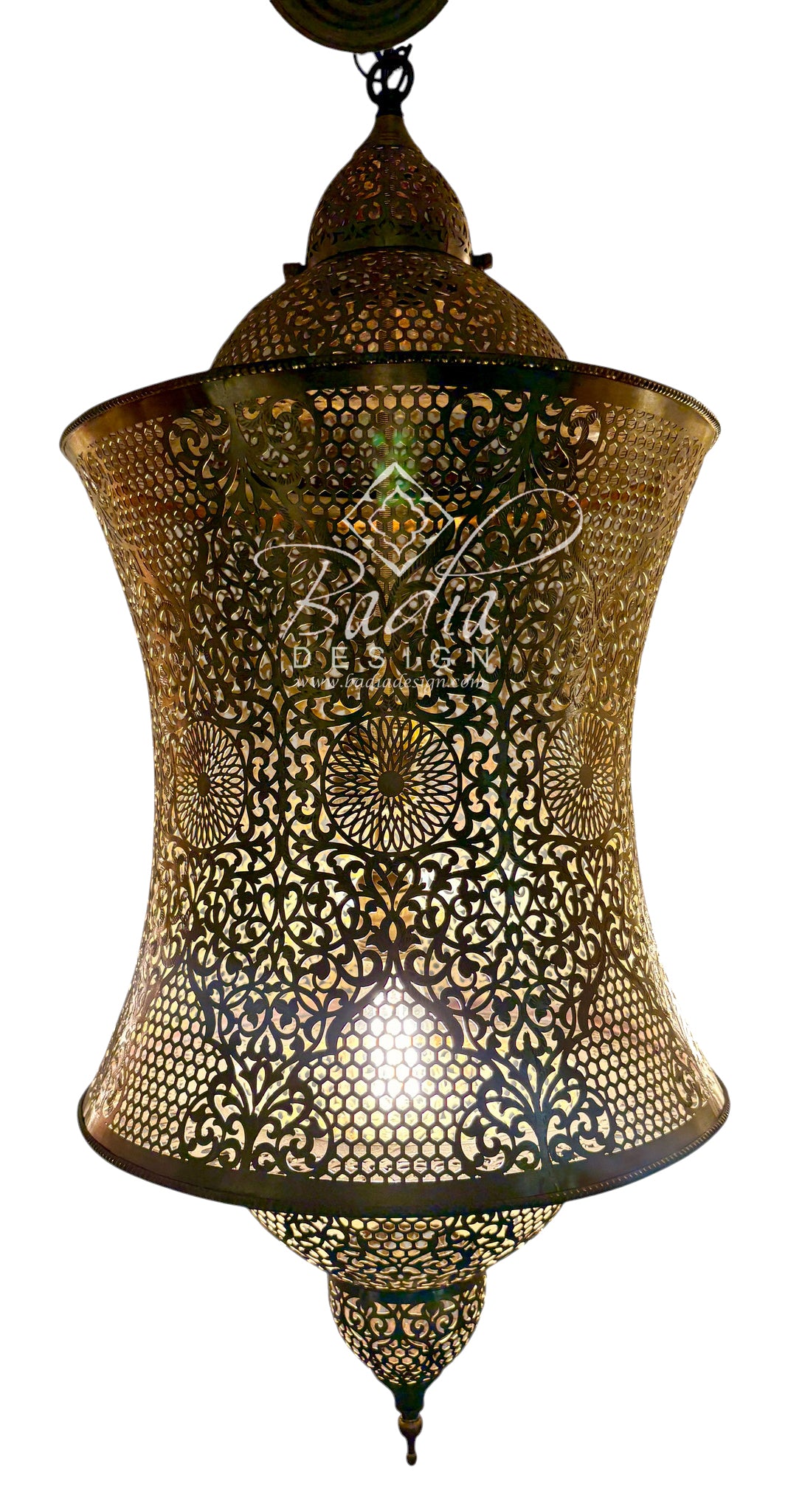 Hourglass-Shaped Moroccan Pierced Brass Chandelier