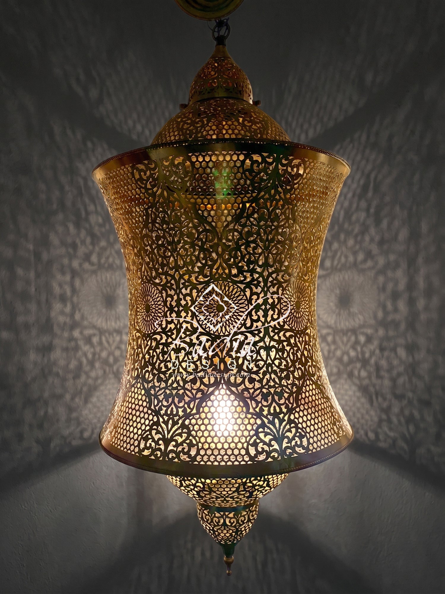 Hourglass-Shaped Moroccan Pierced Brass Chandelier