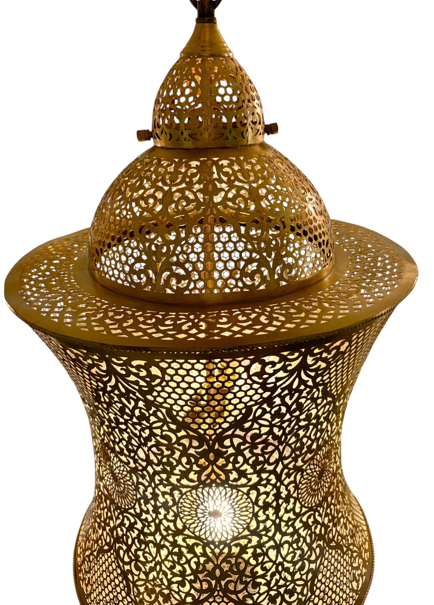 Hourglass-Shaped Pierced Brass Chandelier