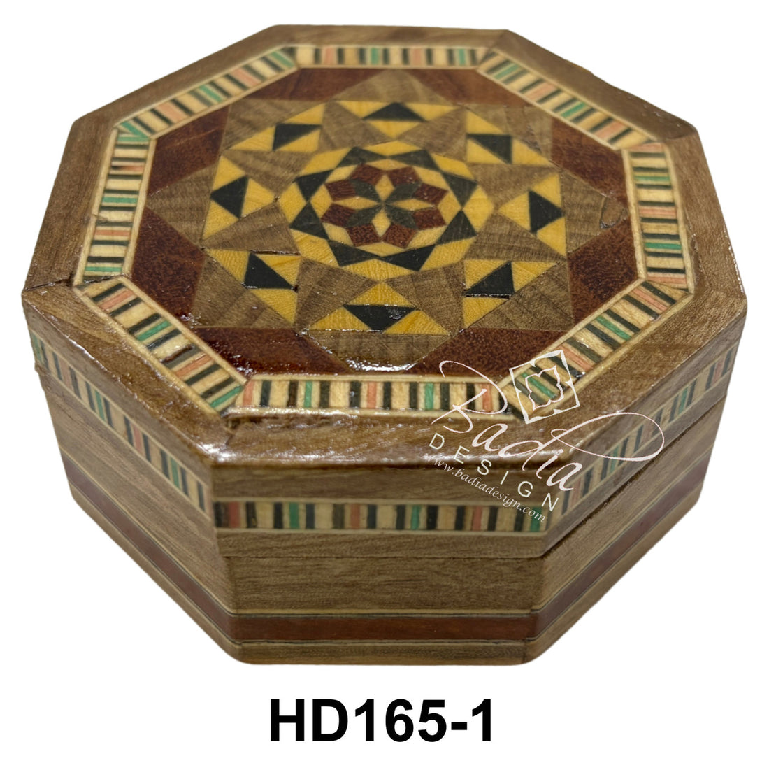 Handcrafted Wooden Trinket Box with Intricate Inlay Design