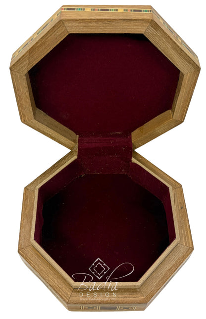 Handcrafted Wooden Trinket Box with Intricate Inlay Design