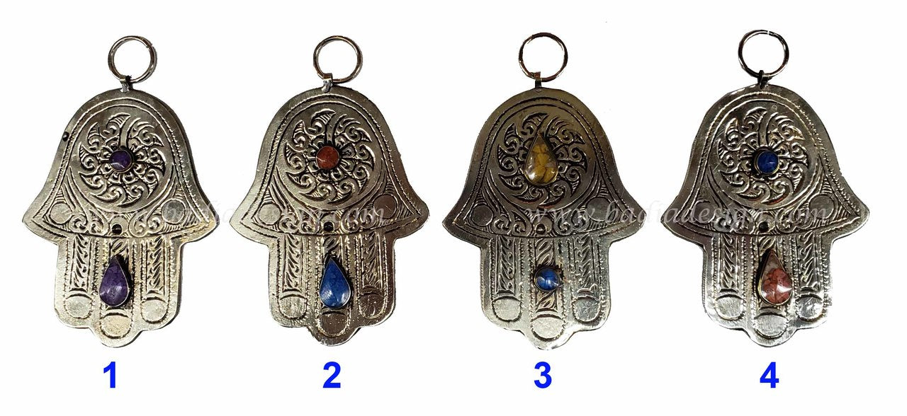 Moroccan Khamsa Hand Pendant with Colorful Resin Eyelets