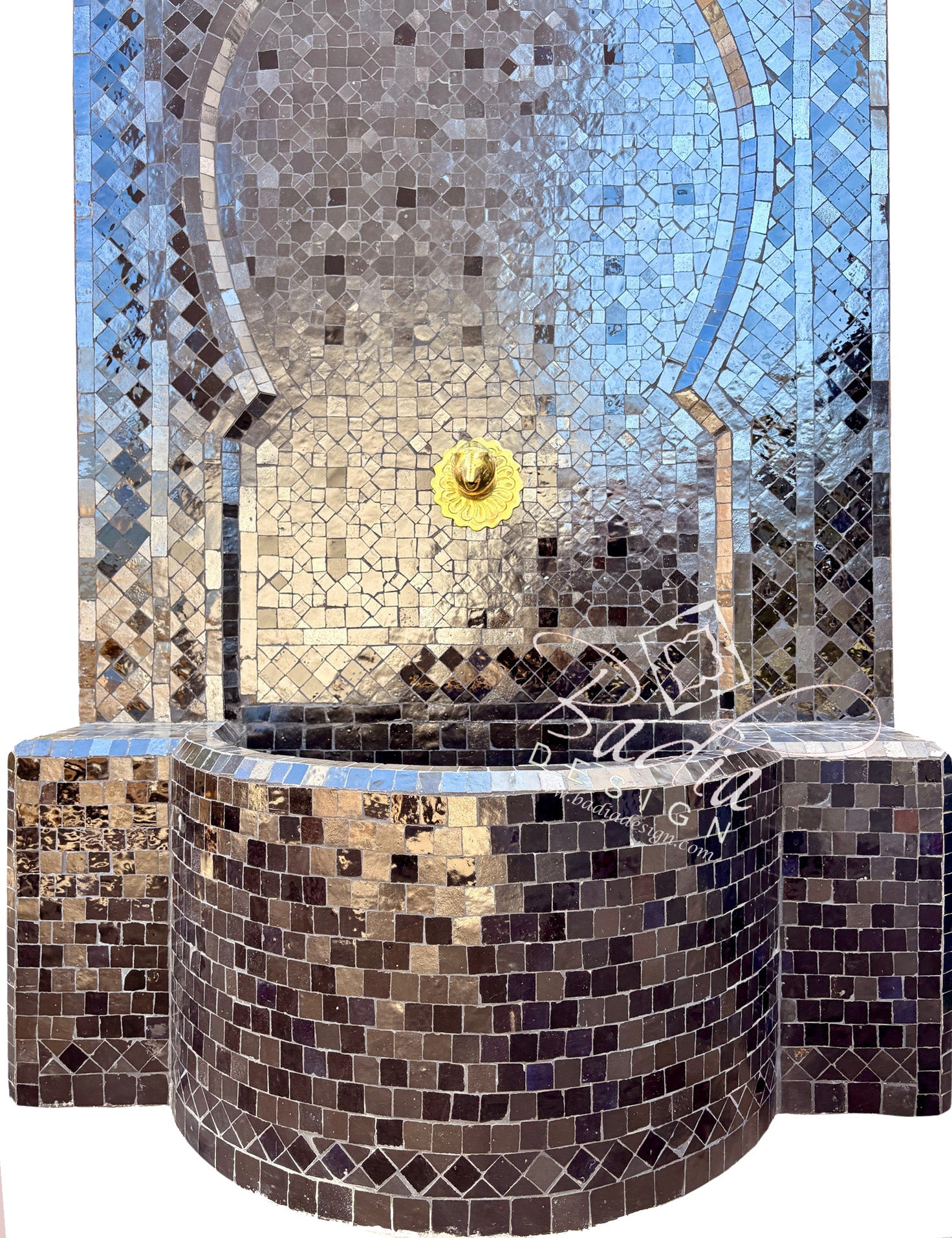 Large Black Mosaic Tile Water Fountain