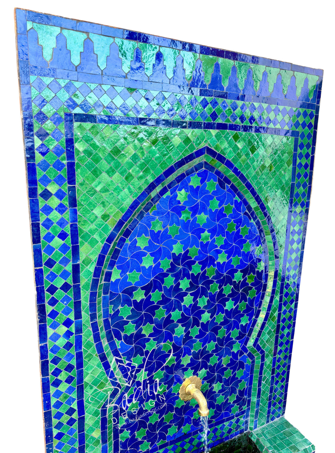 Large Blue and Green Mosaic Tile Water Fountain
