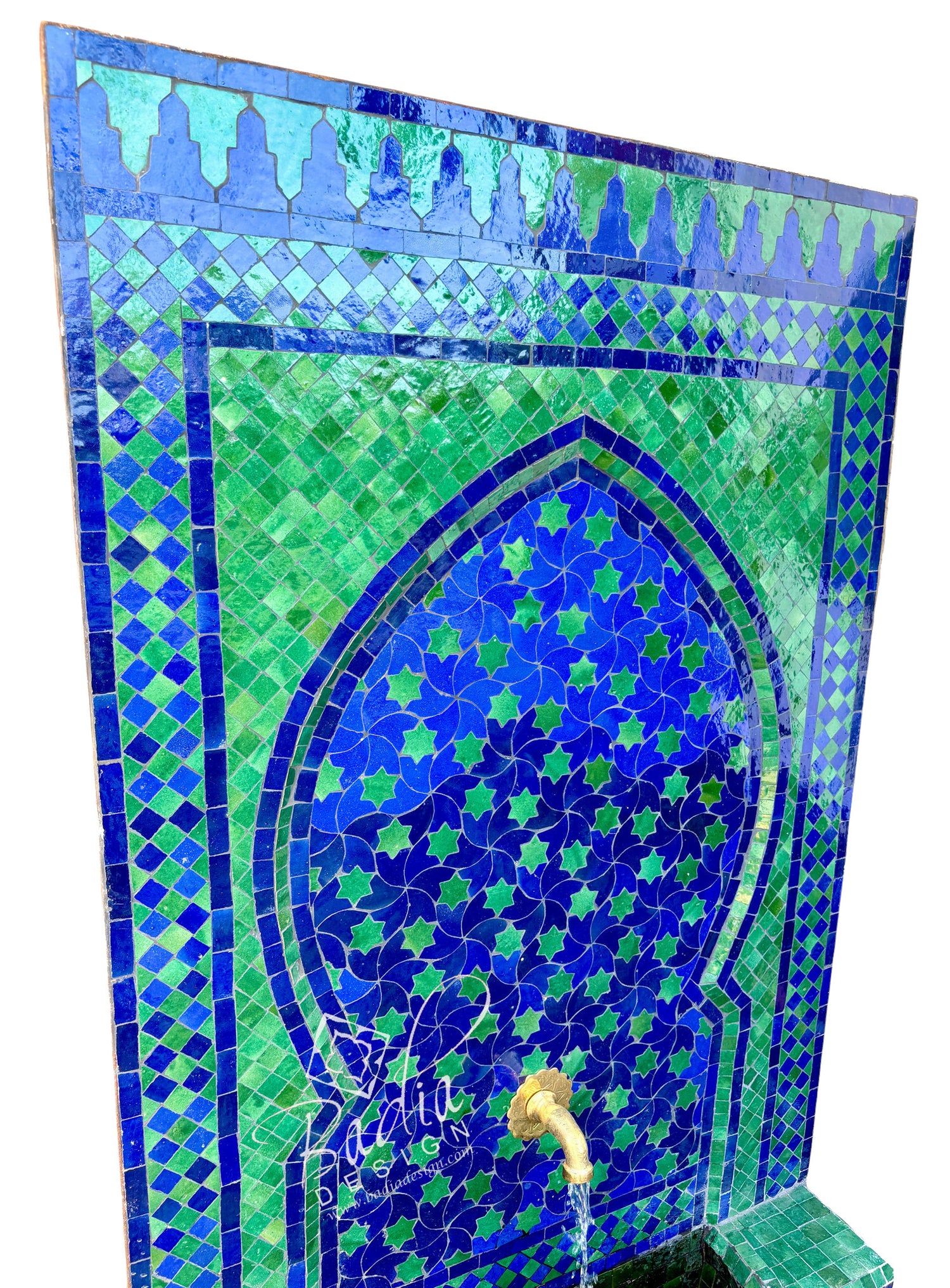 Large Blue and Green Mosaic Tile Water Fountain