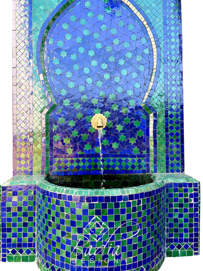 Large Blue and Green Mosaic Tile Water Fountain