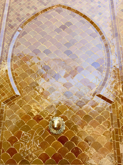 Large Golden Amber Mosaic Tile Water Fountain
