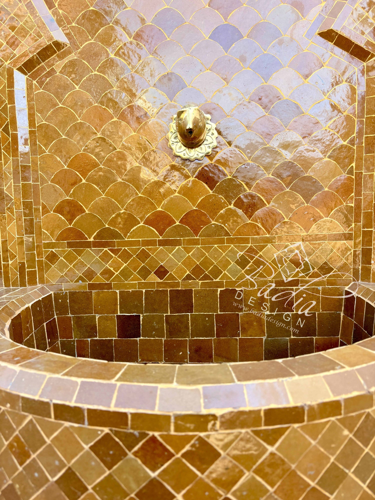 Large Golden Amber Mosaic Tile Water Fountain