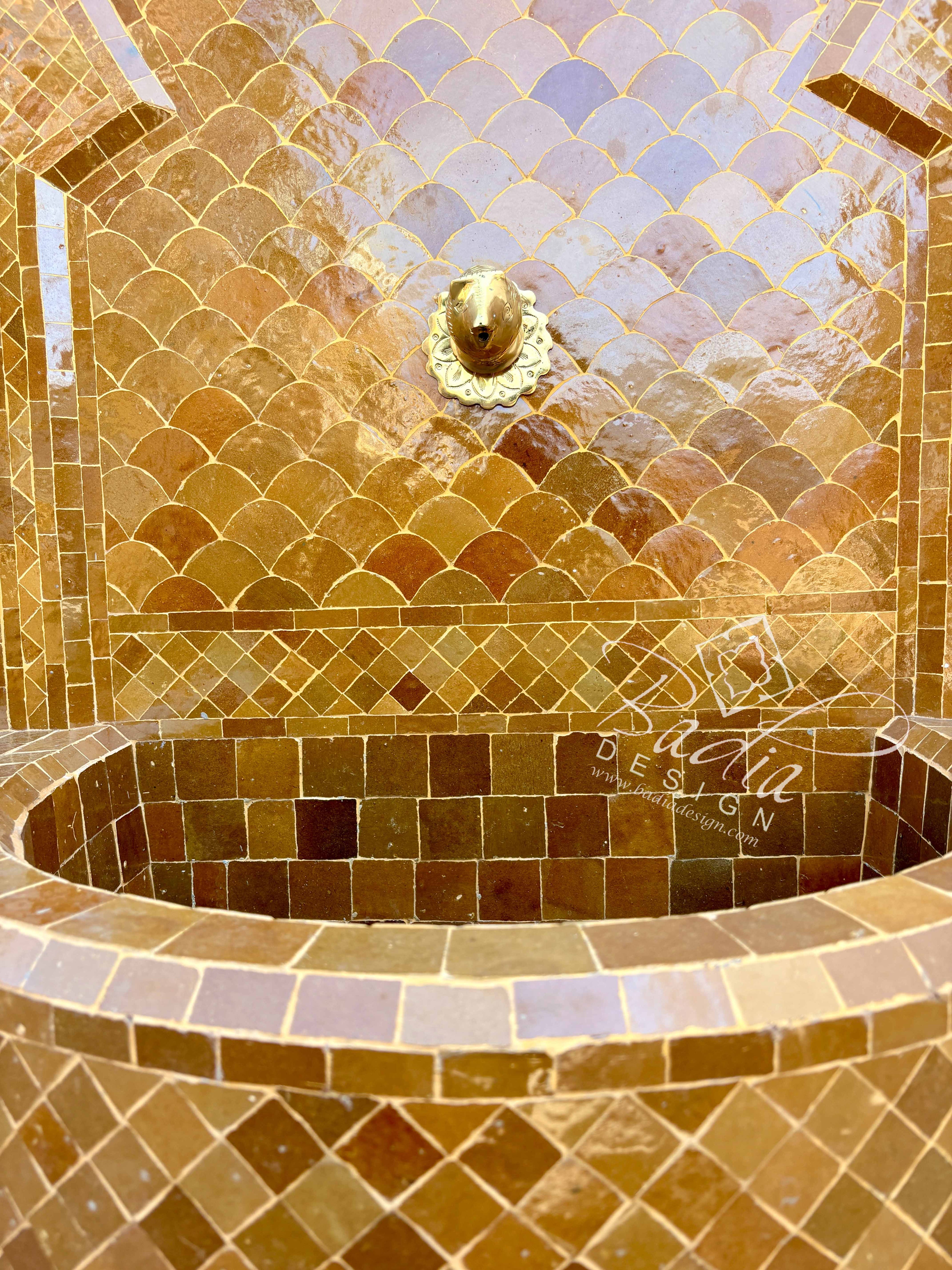 Large Golden Amber Mosaic Tile Water Fountain