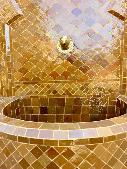 Large Golden Amber Mosaic Tile Water Fountain
