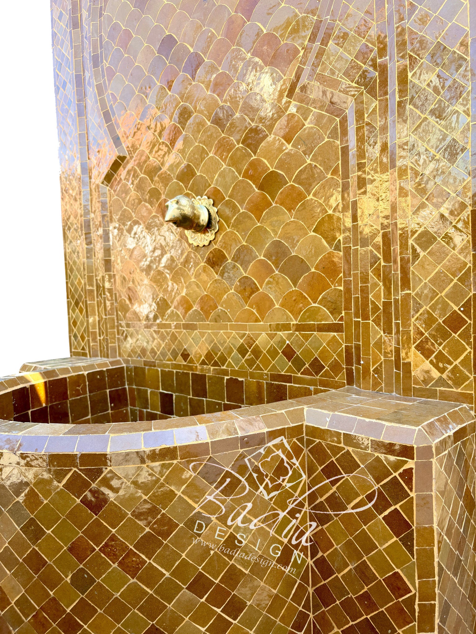 Large Golden Amber Mosaic Tile Water Fountain