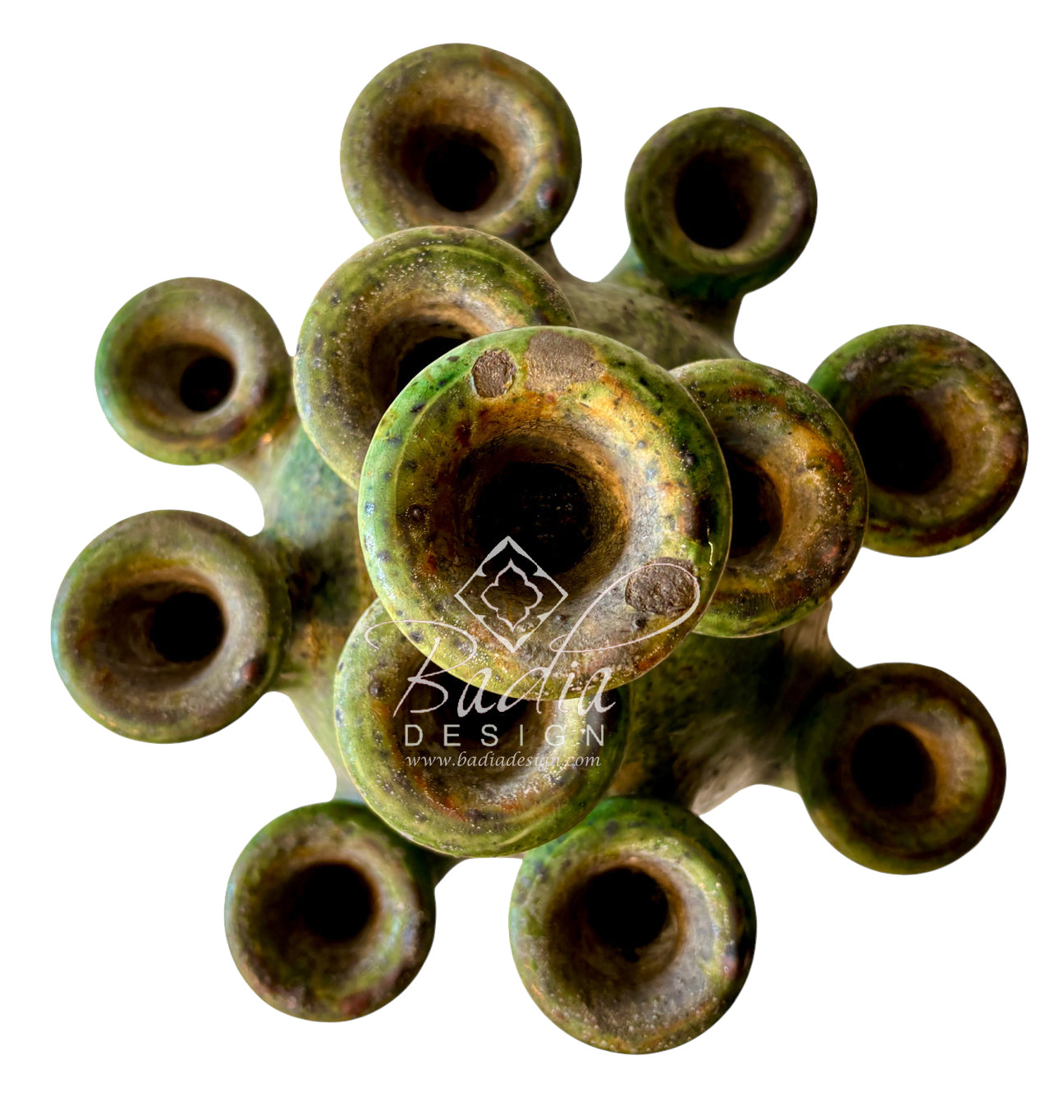 Large Green Tamegroute Ceramic Candleholder