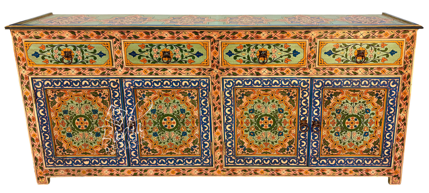 Large Hand-Painted Floral Storage Cabinet