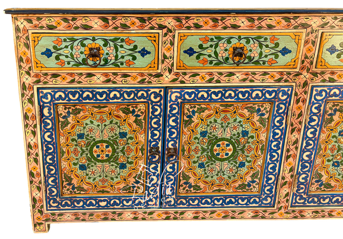 Large Hand-Painted Floral Storage Cabinet