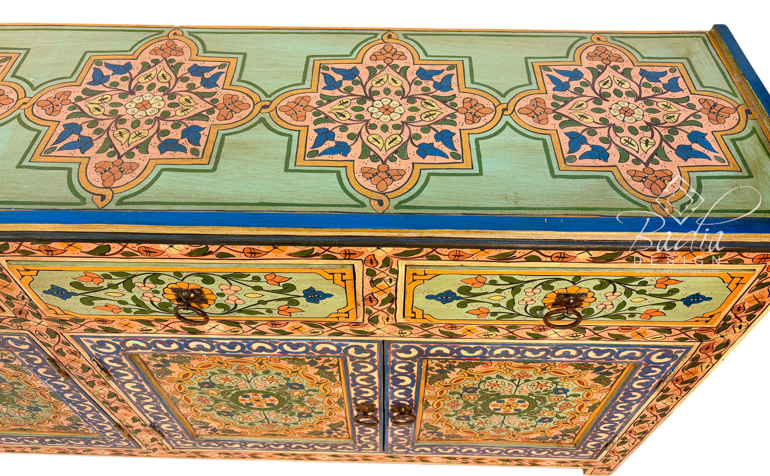 Large Hand-Painted Floral Storage Cabinet