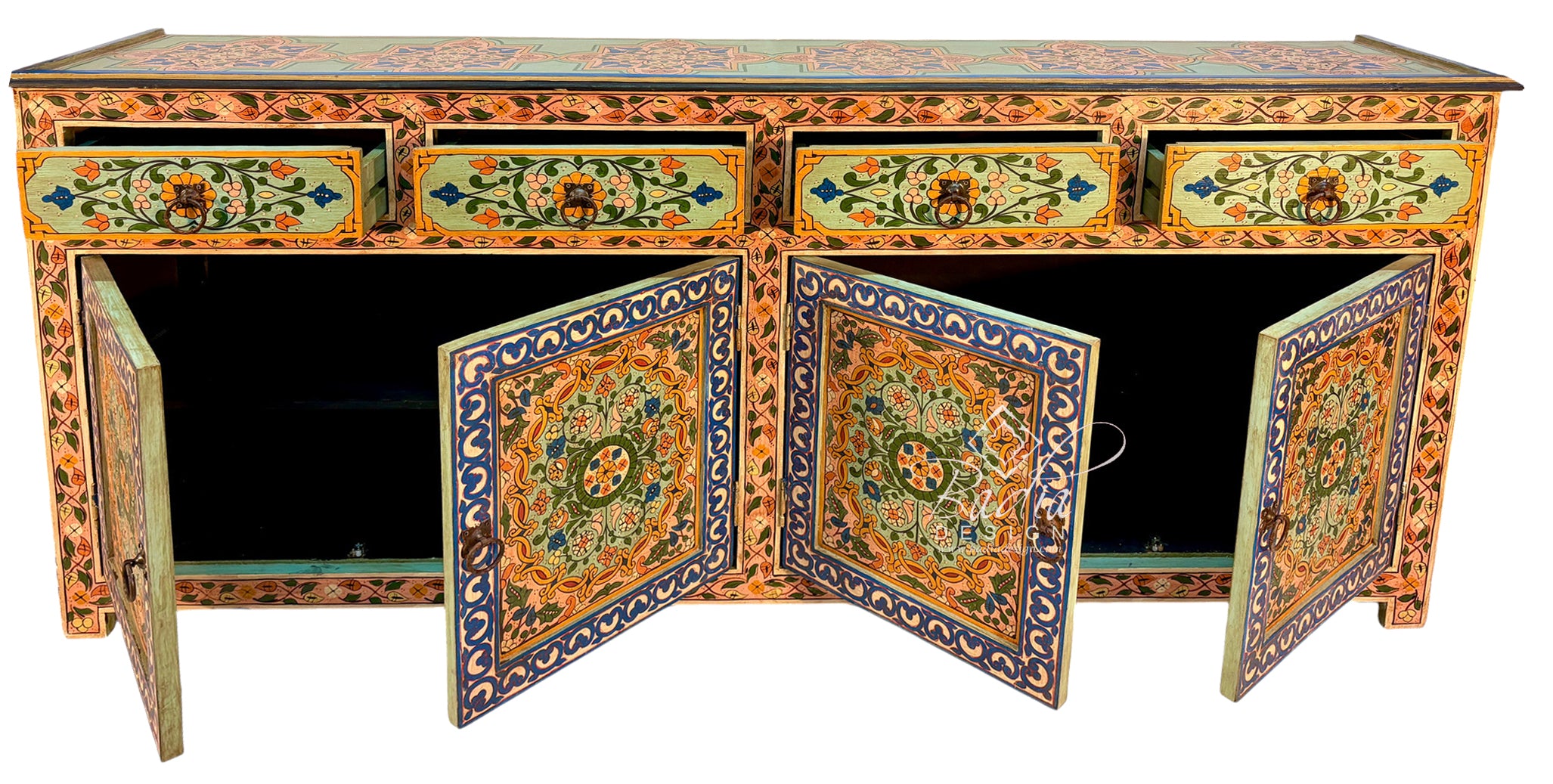 Large Hand-Painted Floral Storage Cabinet