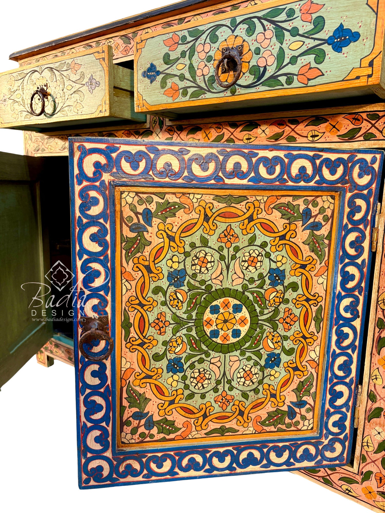 Large Hand-Painted Floral Storage Cabinet