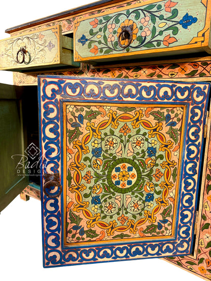 Large Hand-Painted Floral Storage Cabinet