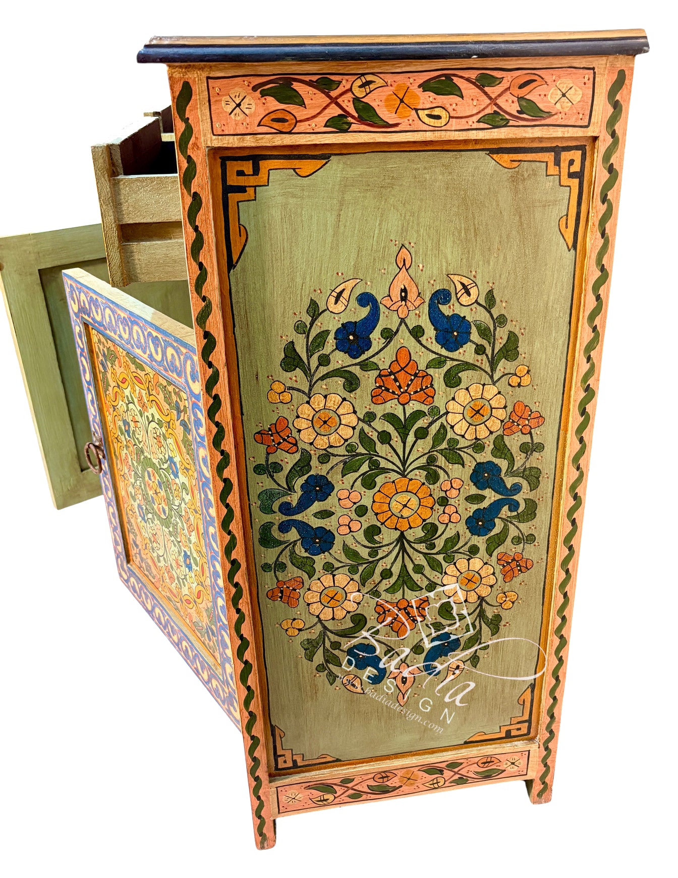 Large Hand-Painted Floral Storage Cabinet