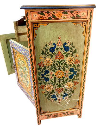 Large Hand-Painted Floral Storage Cabinet