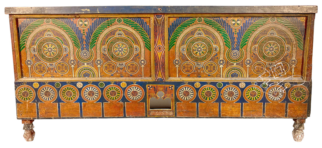 Large Hand-Painted Moroccan Wooden Trunk