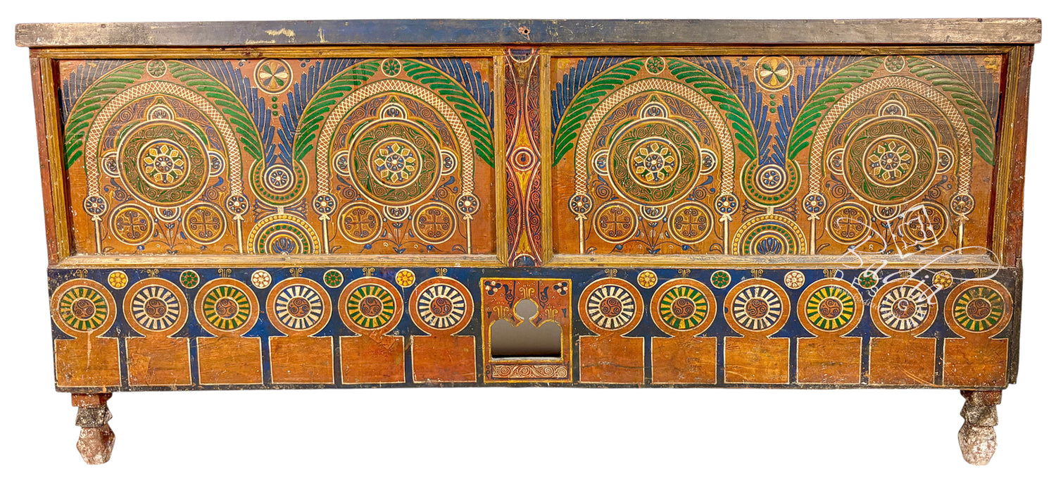 Large Hand-Painted Moroccan Wooden Trunk