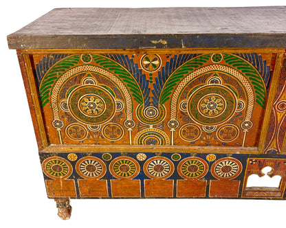 Large Hand-Painted Moroccan Wooden Trunk