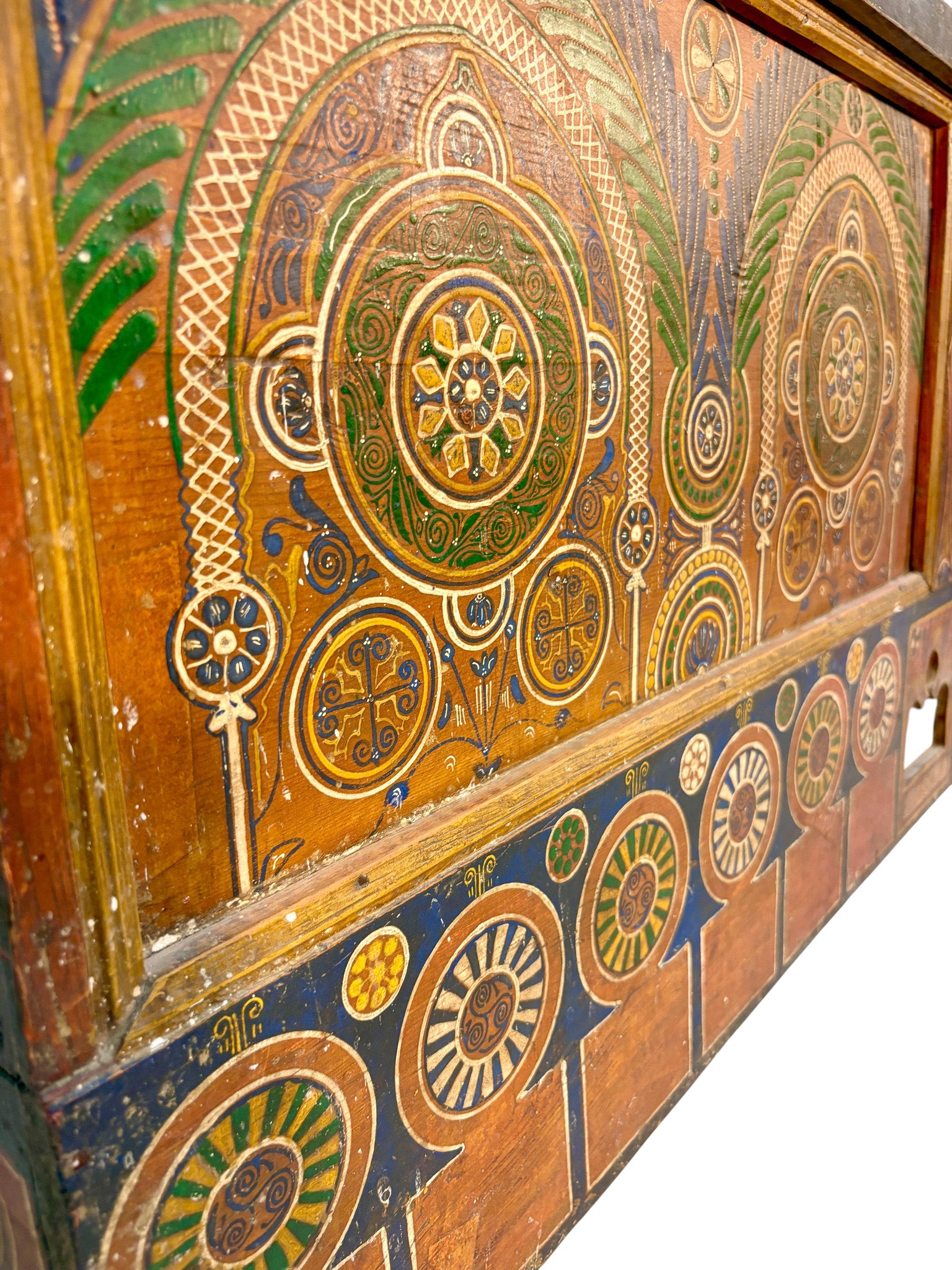 Large Hand-Painted Moroccan Wooden Trunk