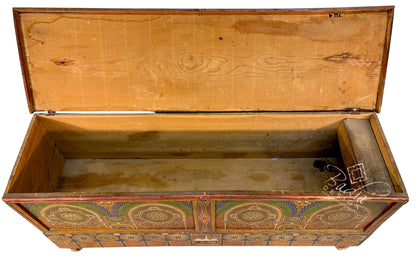 Large Hand-Painted Moroccan Wooden Trunk
