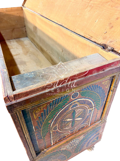 Large Hand-Painted Moroccan Wooden Trunk