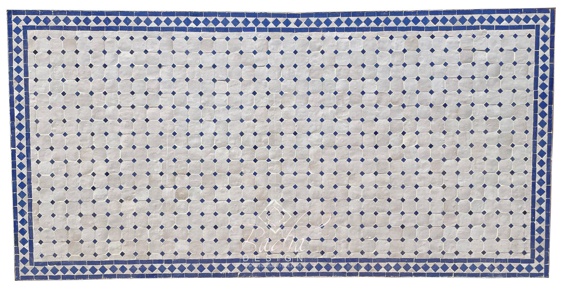 Moroccan Large Blue and White Rectangular Tile Table Top