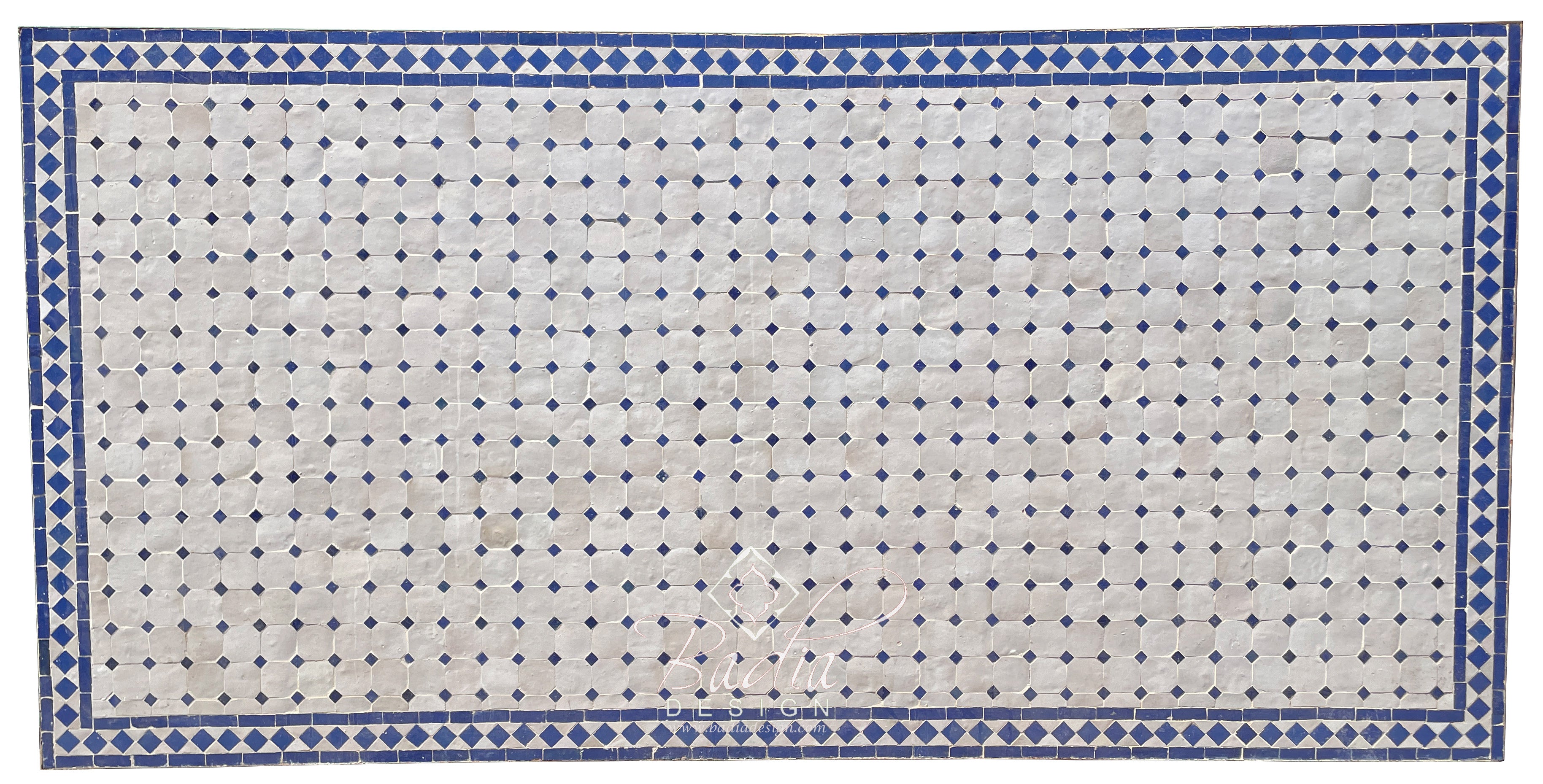 Moroccan Large Blue and White Rectangular Tile Table Top