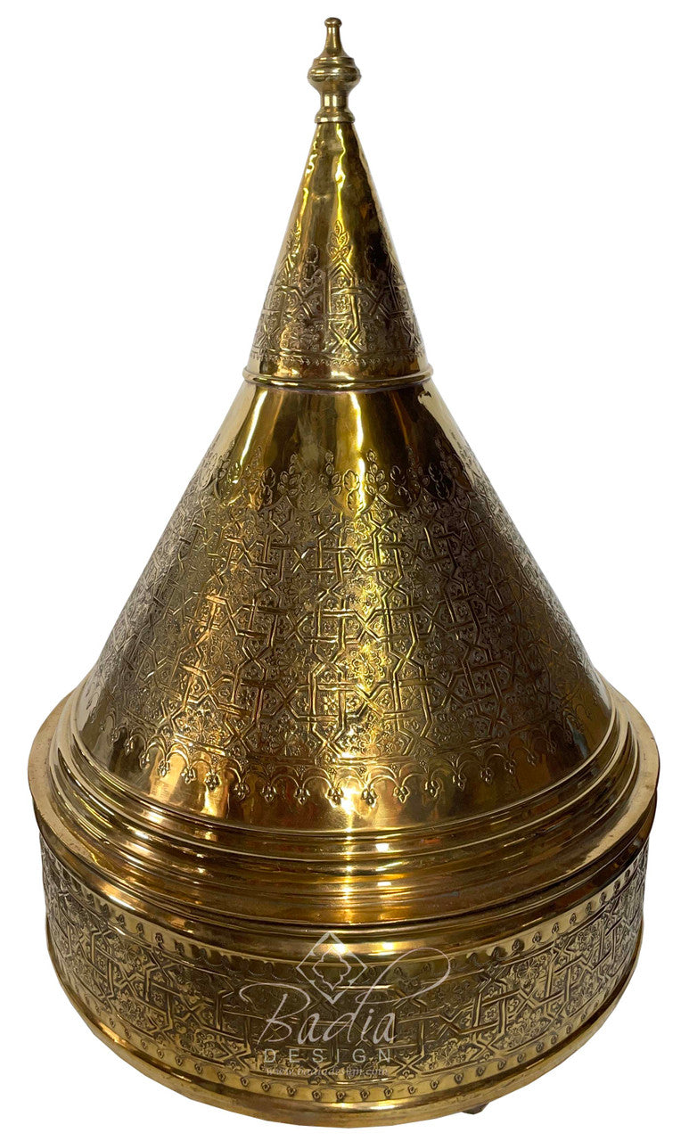 Moroccan Large Hand Carved Brass Tajine