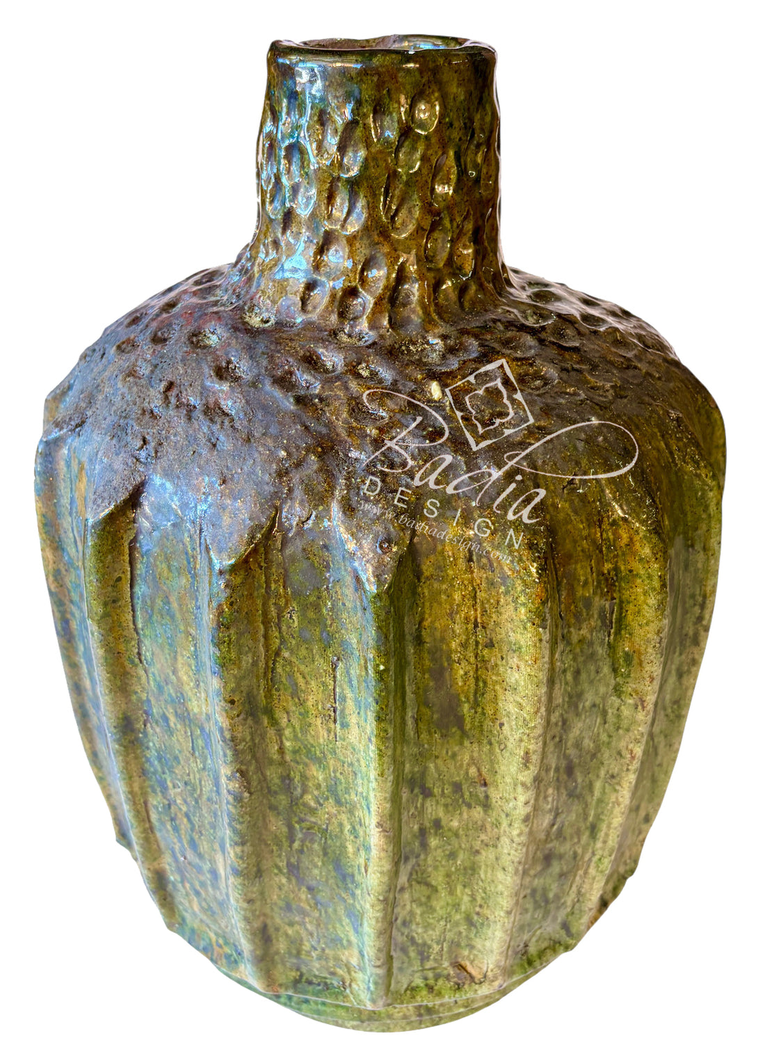 Large Moroccan Sculptural Tamegroute-Style Ceramic Vase