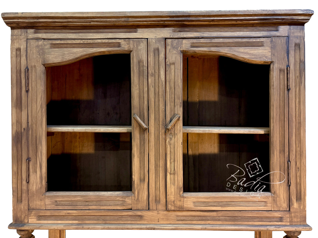 Large Hand-Carved Wooden Cabinet with Hutch