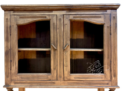 Large Hand-Carved Wooden Cabinet with Hutch