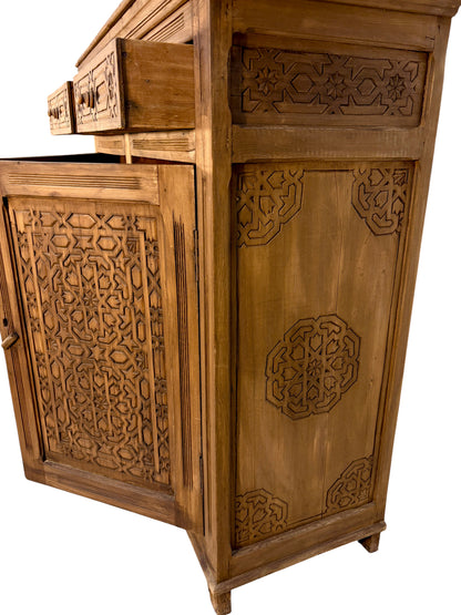 Large Hand-Carved Wooden Cabinet with Hutch