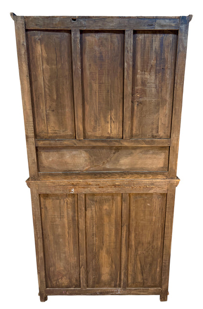 Large Hand-Carved Wooden Cabinet with Hutch