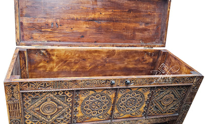 Copper Studded Hand Carved Cedar Trunk