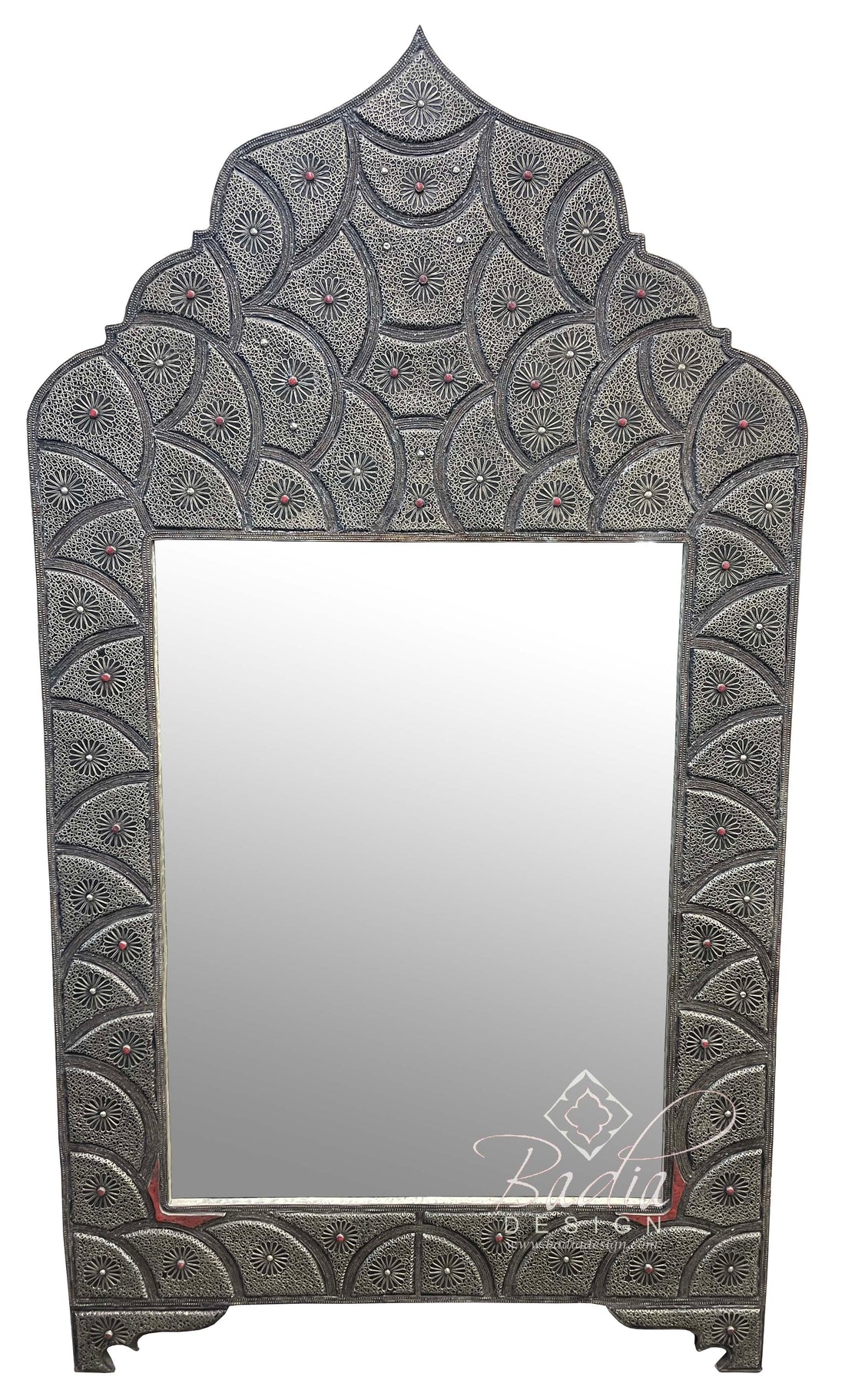 Tall Rectangular Carved Metal Resin Mirror