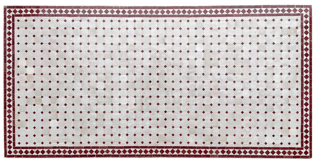 Large Brick Red and Beige Moroccan Rectangular Tile Table Top