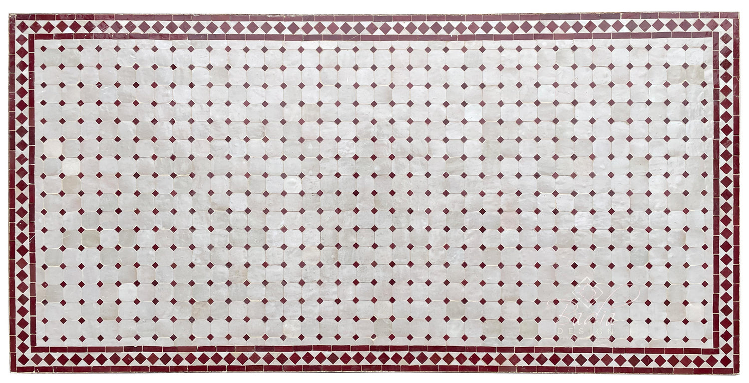 Large Brick Red and Beige Moroccan Rectangular Tile Table Top