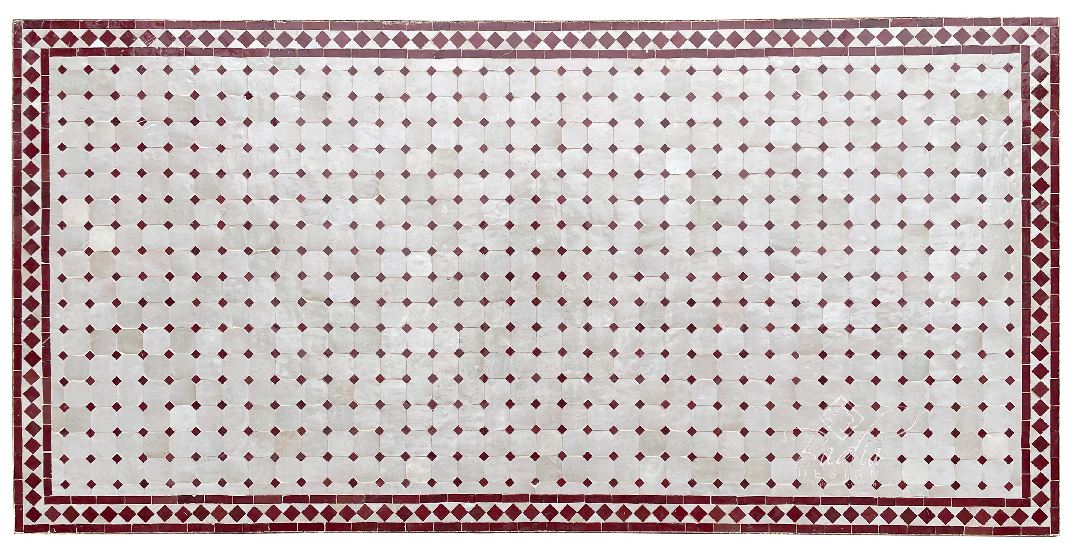 Large Brick Red and Beige Moroccan Rectangular Tile Table Top