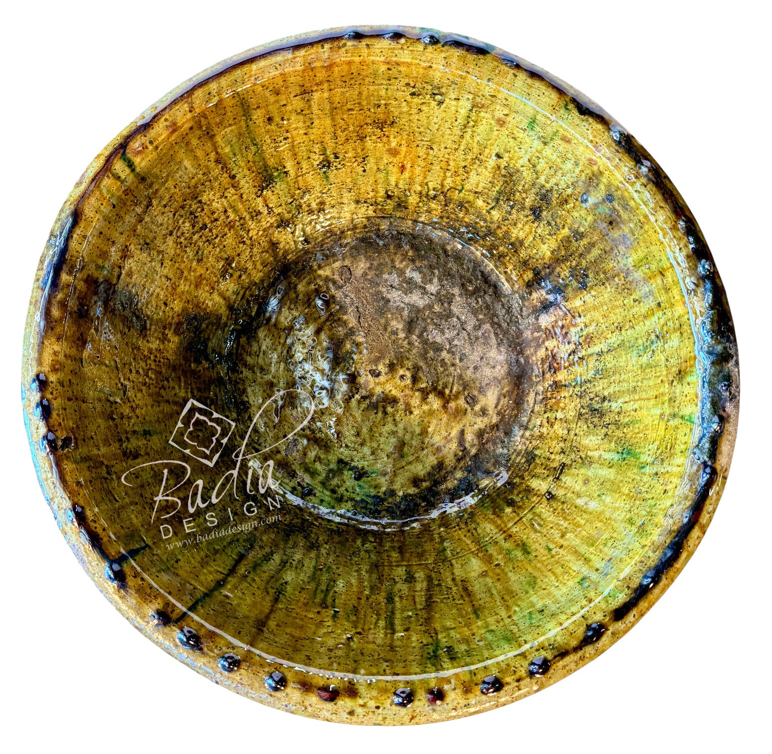 Green and Yellow Tamegroute-Style Ceramic Bowls