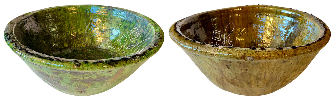 Green and Yellow Moroccan Tamegroute-Style Ceramic Bowls