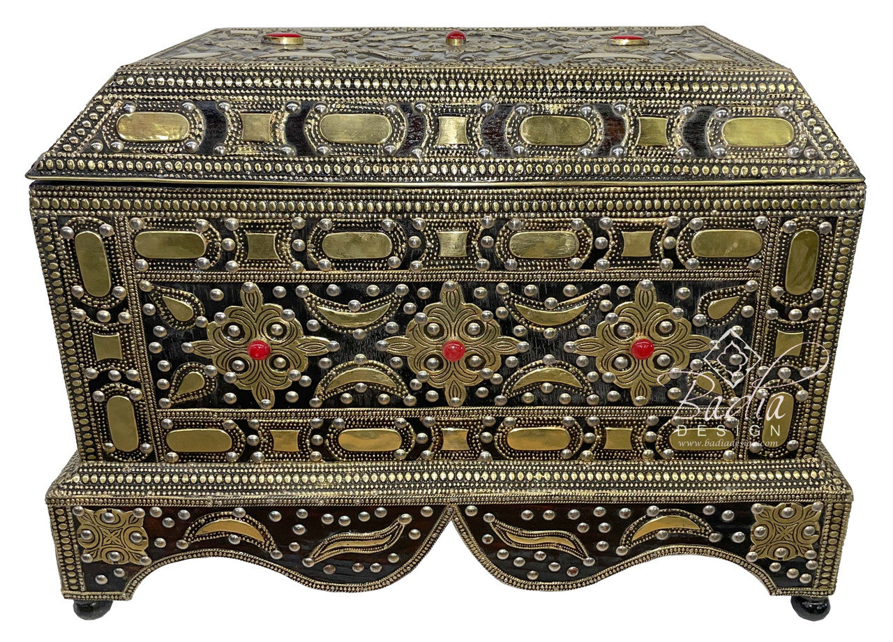Large Traditional Moroccan Brass Storage Box, front view