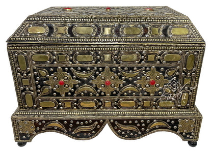 Large Traditional Moroccan Brass Storage Box, front view