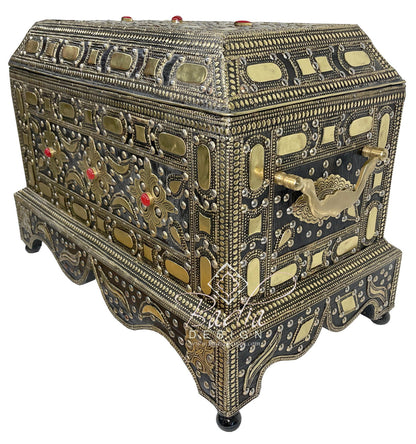Large Traditional Moroccan Brass Storage Box with corner view