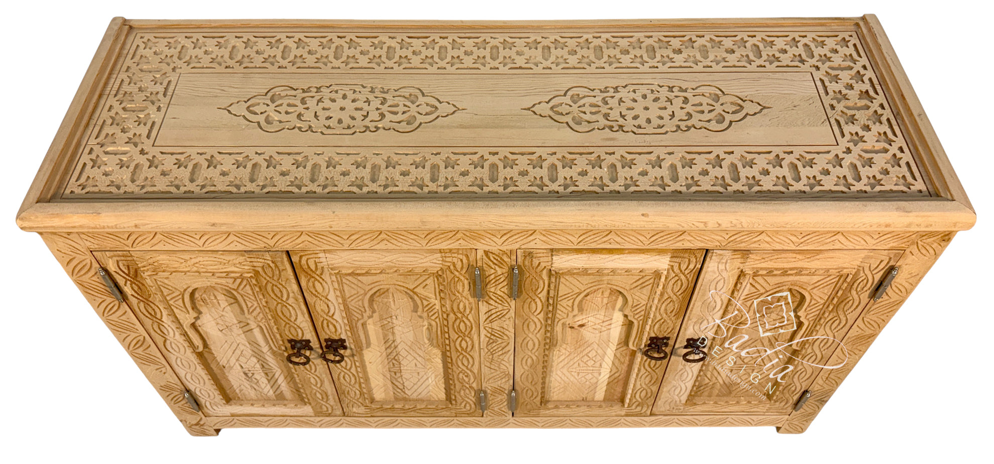 Large Unstained Carved Wood Cabinet