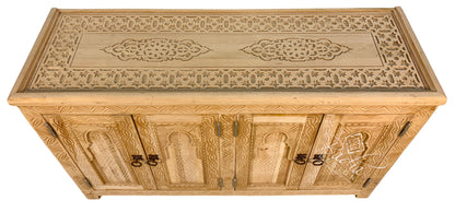 Large Unstained Carved Wood Cabinet